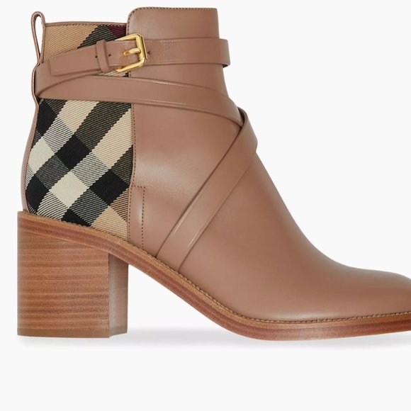 Burberry Pryle House Check Leather Ankle Boots Beige US Womens Size 6.5/7 EUS 37 - Picture 4 of 15